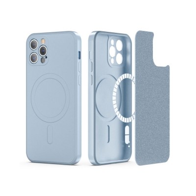 Husa iPhone 13 Pro, cu functie Magsafe, interior Alcantara, Blue
